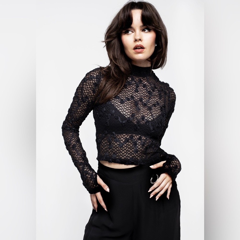 Disturbia Baroque Long Sleeve Lace Crop Top US 2 / UK 6